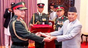 भारतीय सेना प्रमुखलाई राष्ट्रपति पाैडेलद्वारा मानार्थ महारथी प्रदान