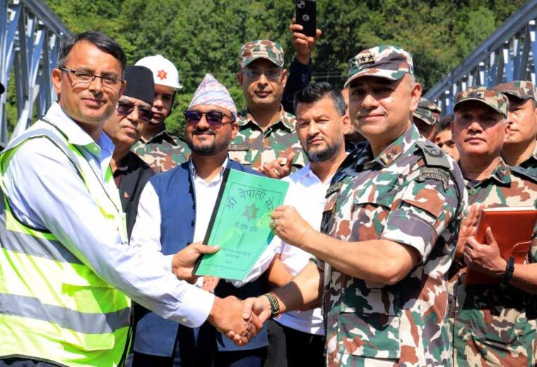 बेत्रावतीमा २४० फिट लामो एक्रो ब्रिज निर्माण सम्पन्न, सेनाद्वारा हस्तान्तरण